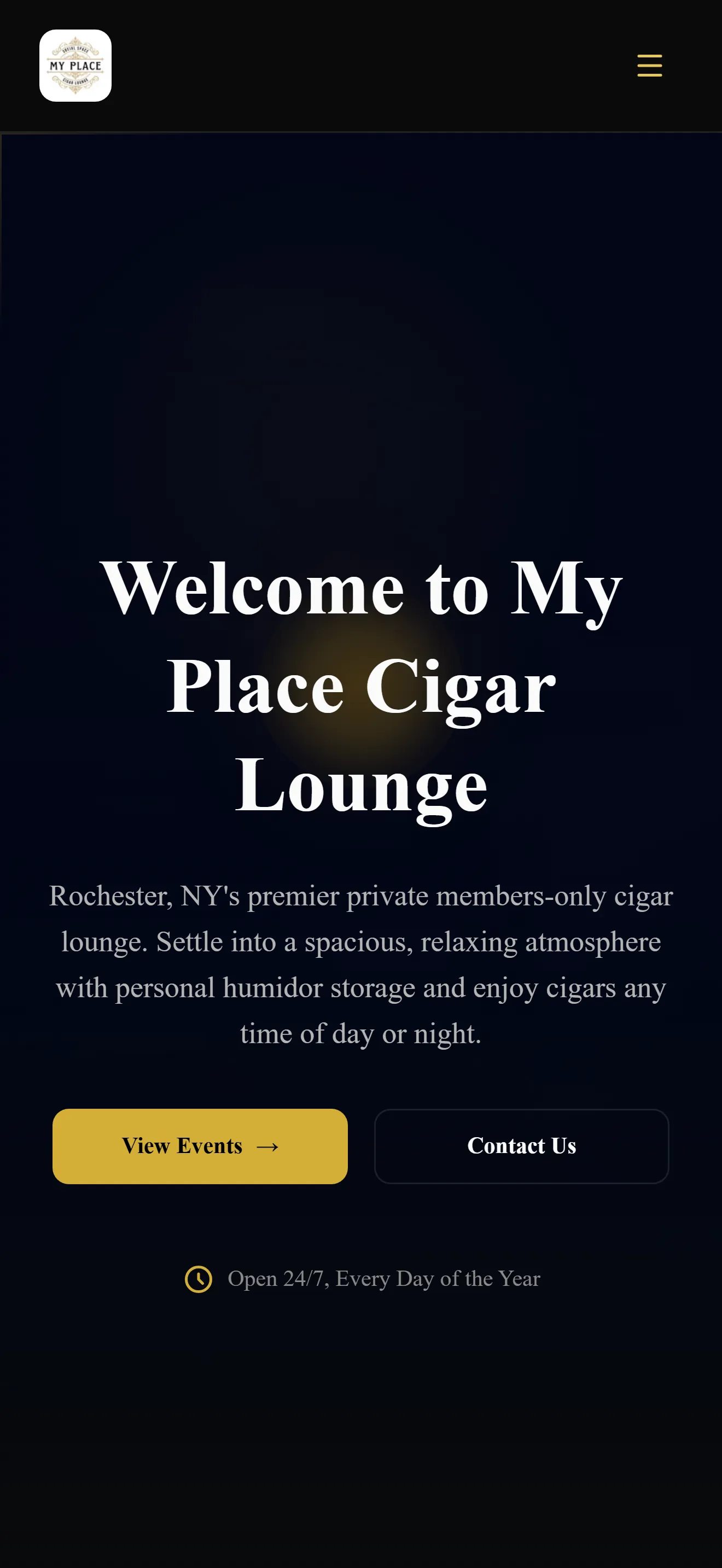 My Place Cigar Lounge — a mobile-first Rochester website built by ROC Web Tech, shown on a phone
