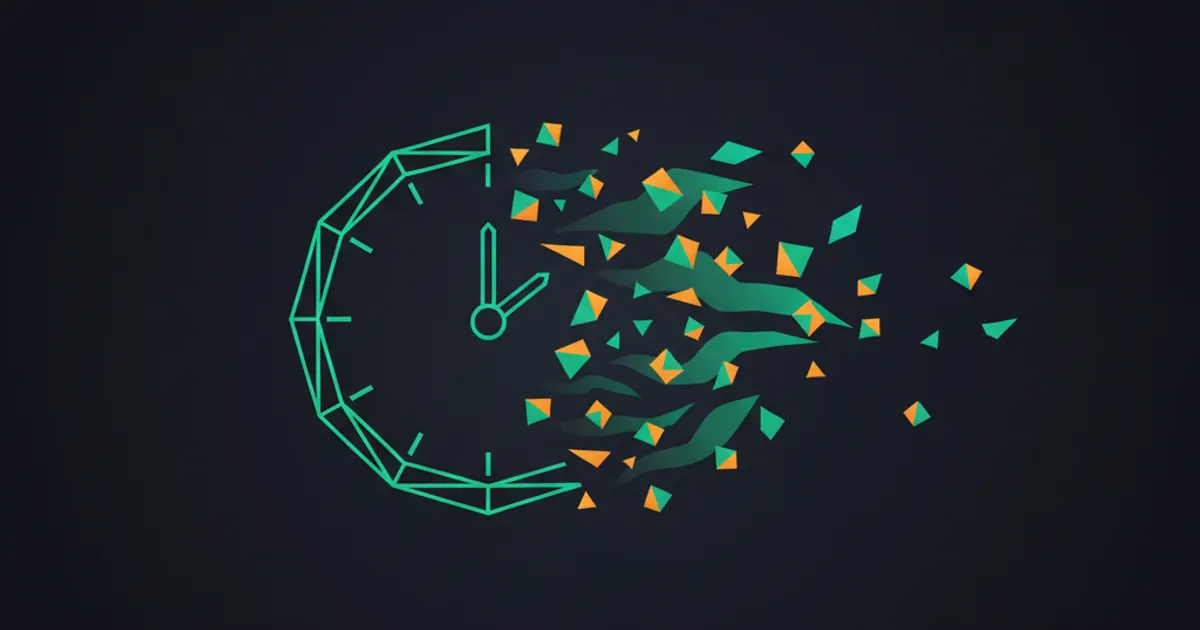 Abstract geometric illustration of a clock face dissolving into AI-spark particles, suggesting reclaimed hours